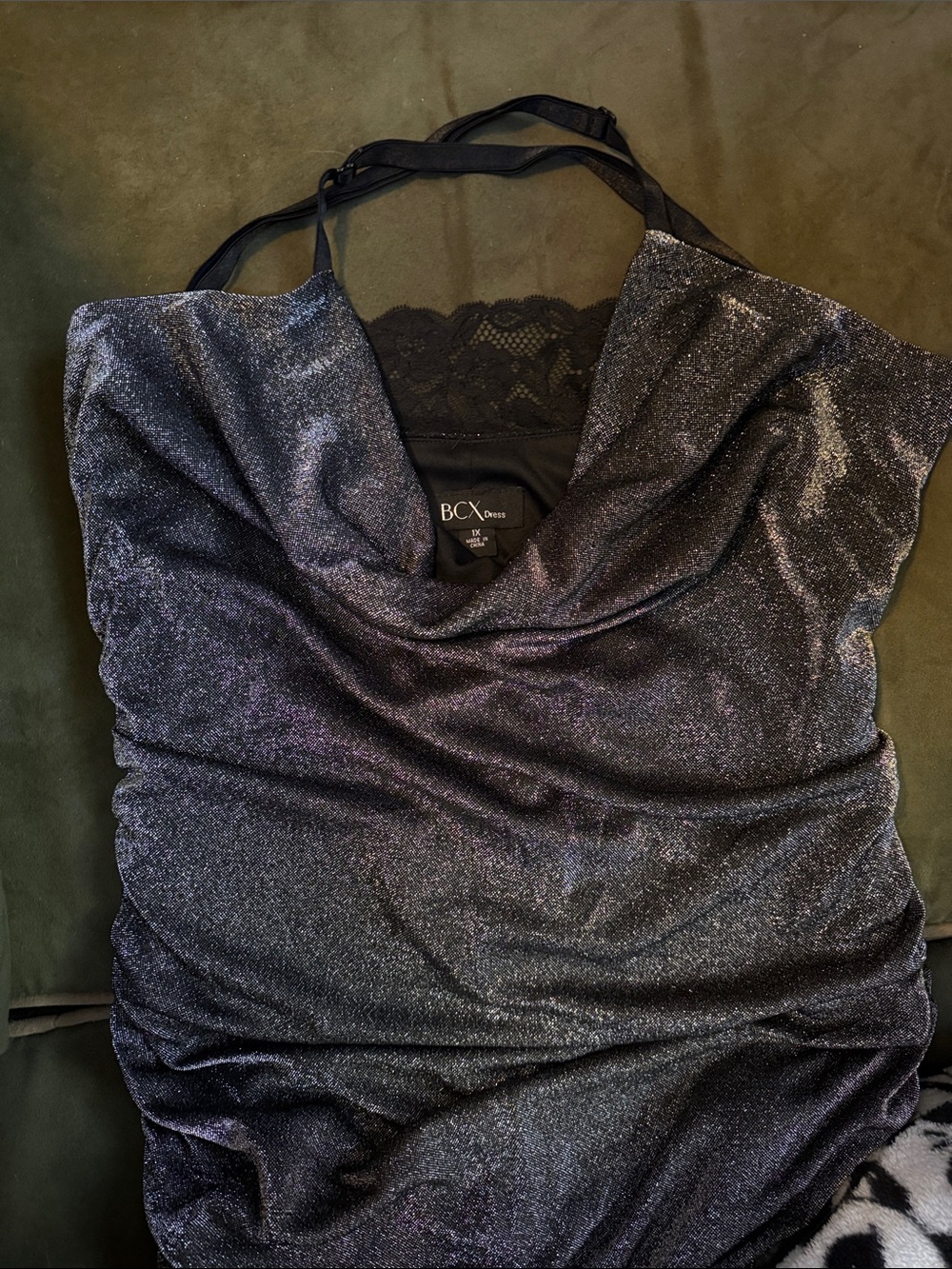 BCX Black Shimmery Cowl Neck Evening Dress